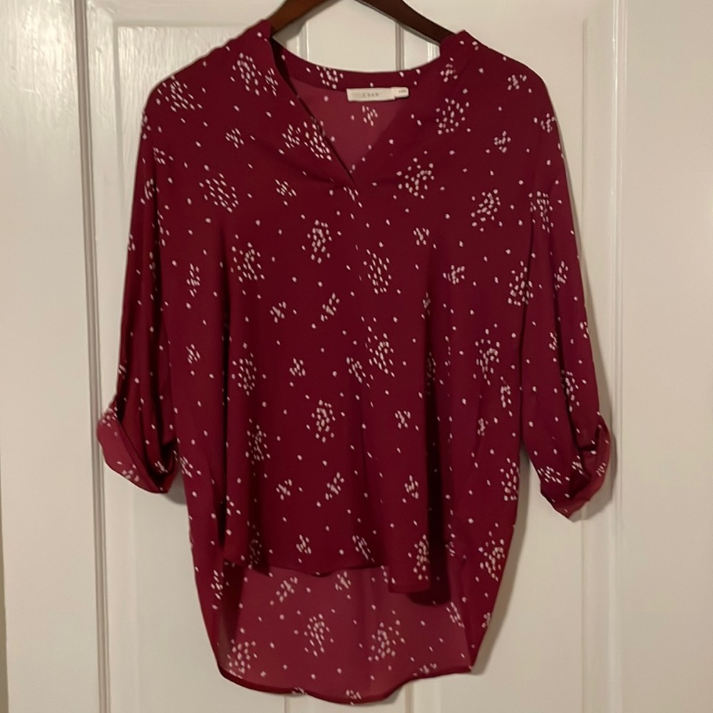 Lush 3/4 Sleeve Maroon and White Blouse